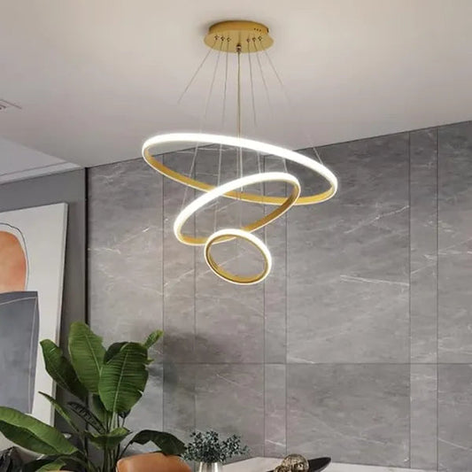 STODE® 3 Ring Chandelier: Modern Light for Living Room & Hall - Adjustable Pendant Light for Home Décor - Gold & Black