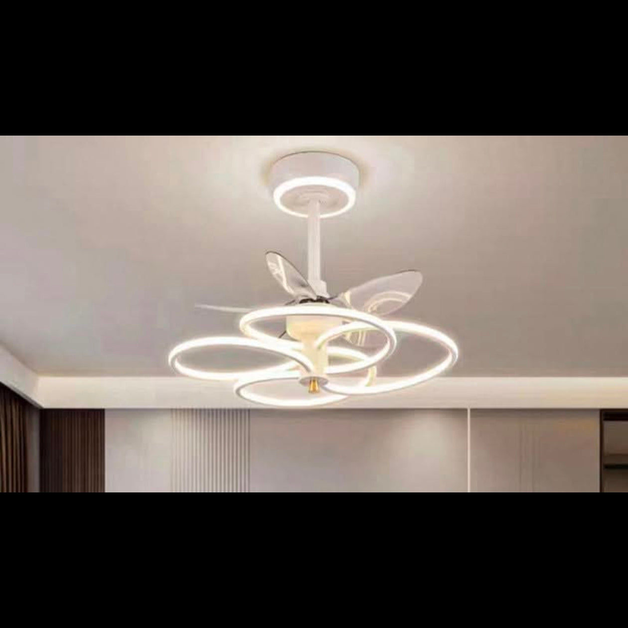 STODE® 24-Inch White Ceiling Light with Fan – LED Profile Chandelier for Modern Living Room, Bedroom & Home Décor