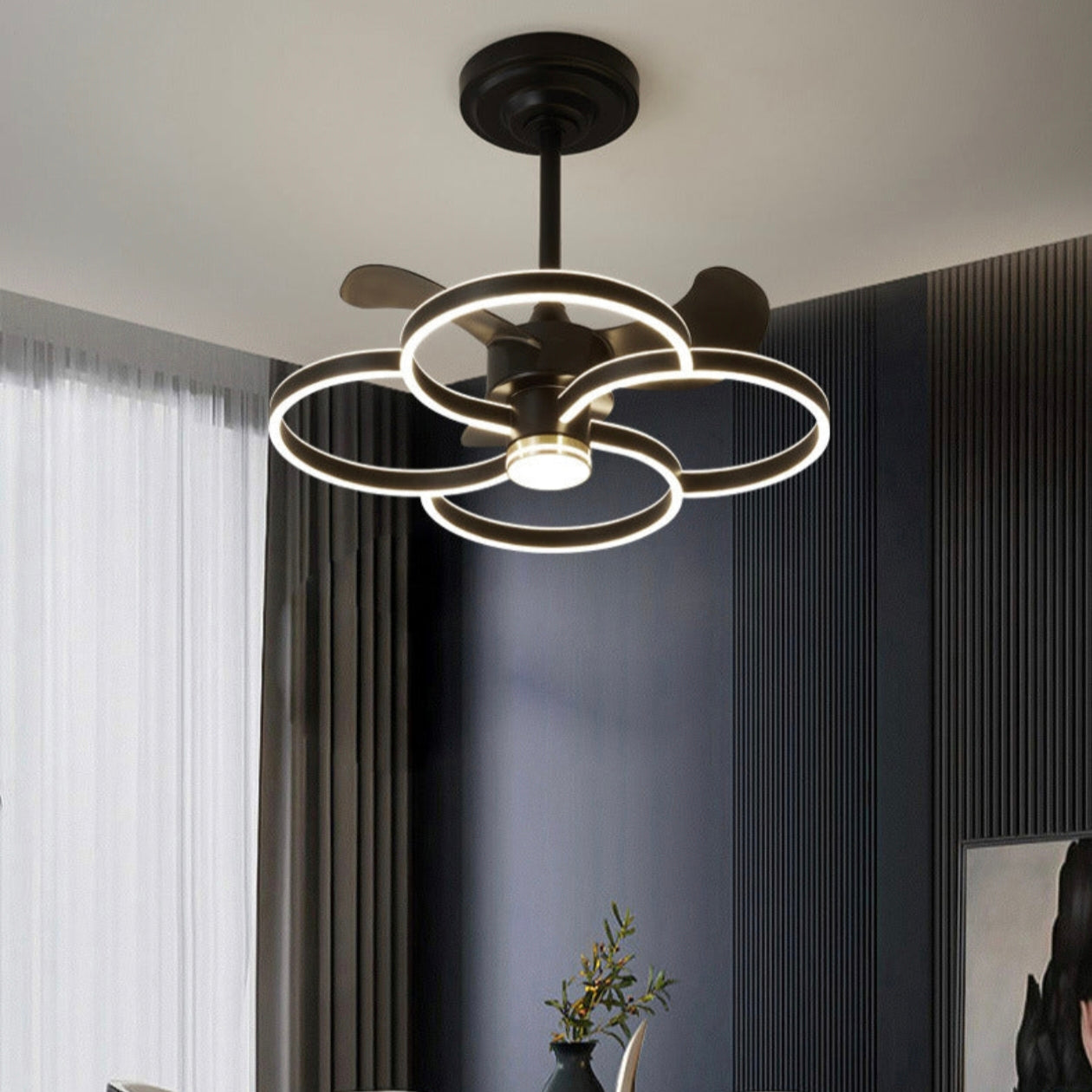 STODE® Modern Ceiling Fan Chandelier with Remote Control, 3-Color Adjustable Lighting - Ultra-Quiet Flush Mount Fan