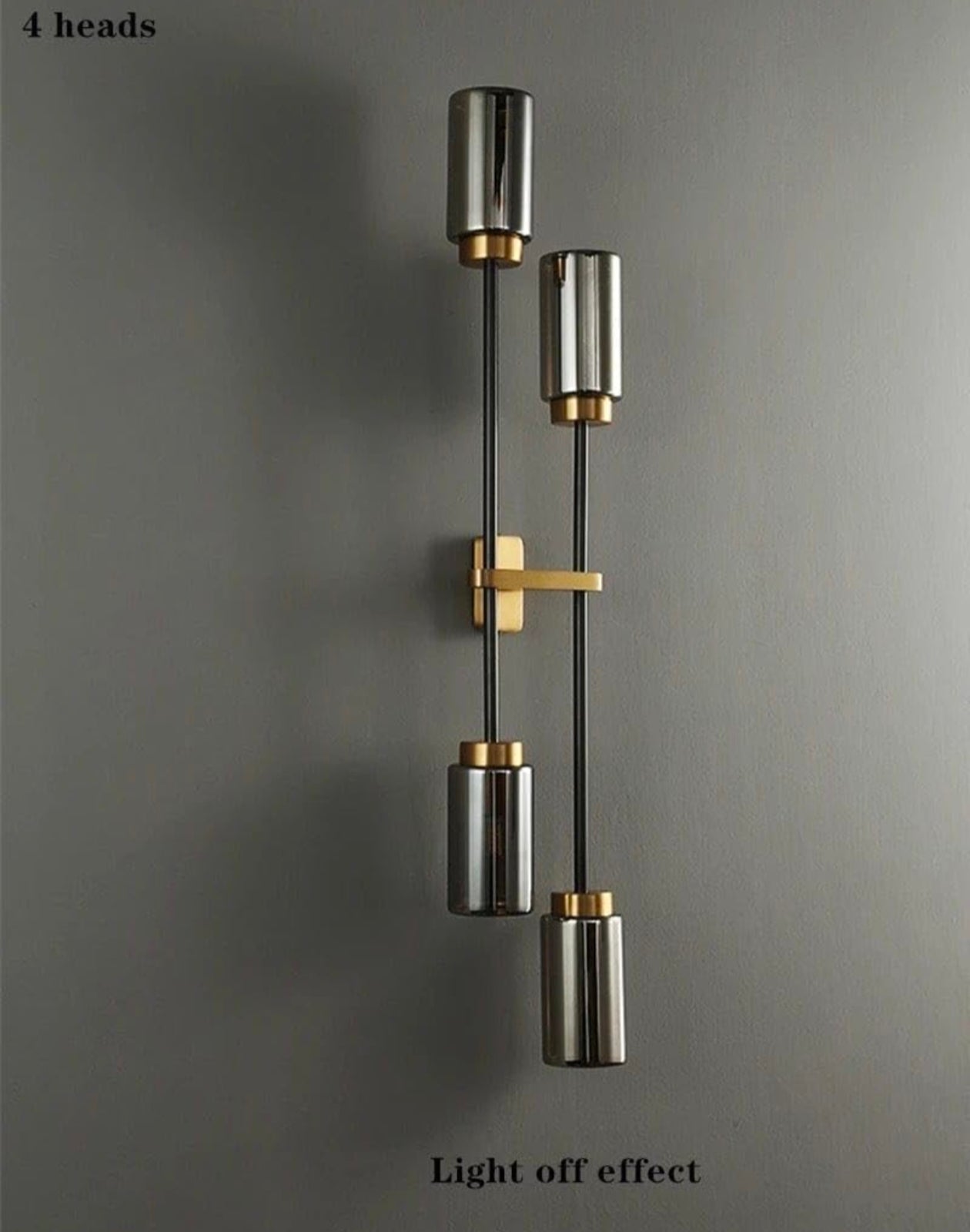 STODE® Modern Black & Gold Double Up-Down Wall Lamp – Smoky Grey Glass, 4-Head Sconce Fixture | Warm White for Living Room & Bedroom