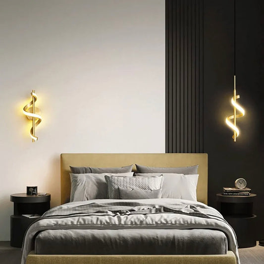 STODE® Spiral Metal Wall Lamp - Gold 12W LED Linear Sconce with 3-Color Changing for Bedroom & Modern Home Décor