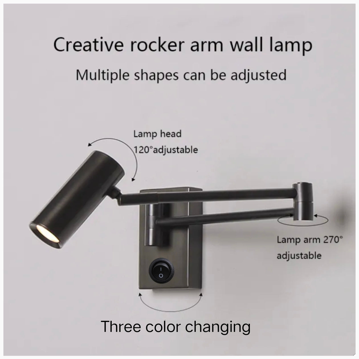 STODE® 6W LED Black Bedside Wall Light – Adjustable Arm Spot Lamp with 3-Color Changing Modes, Warm White Included (Pack of 1)