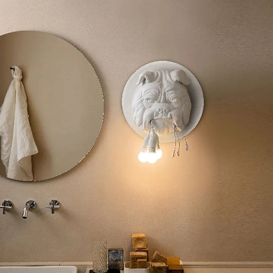 STODE® Creative Bulldog Wall Sconce - White Animal Head Lamp for Bedroom, Living Room, Café & Bar Décor