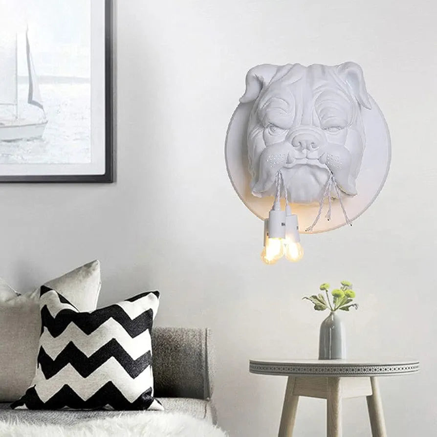STODE® Creative Bulldog Wall Sconce - White Animal Head Lamp for Bedroom, Living Room, Café & Bar Décor