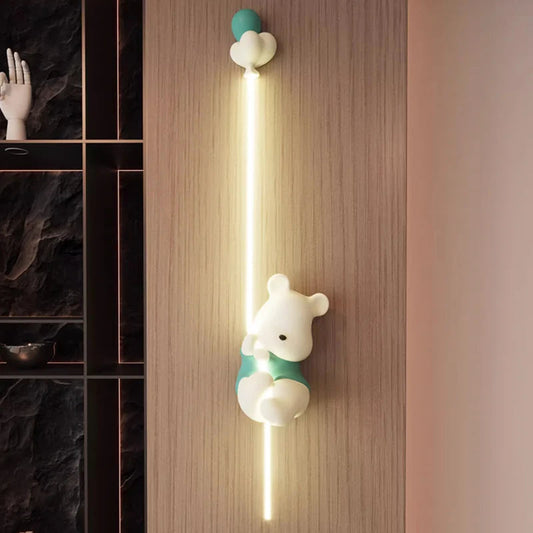 STODE® Balloon Wall Light with Hanging Teddy Bear - Yellow & Blue | Cute Night Lamp for Kids Room & Nursery Décor