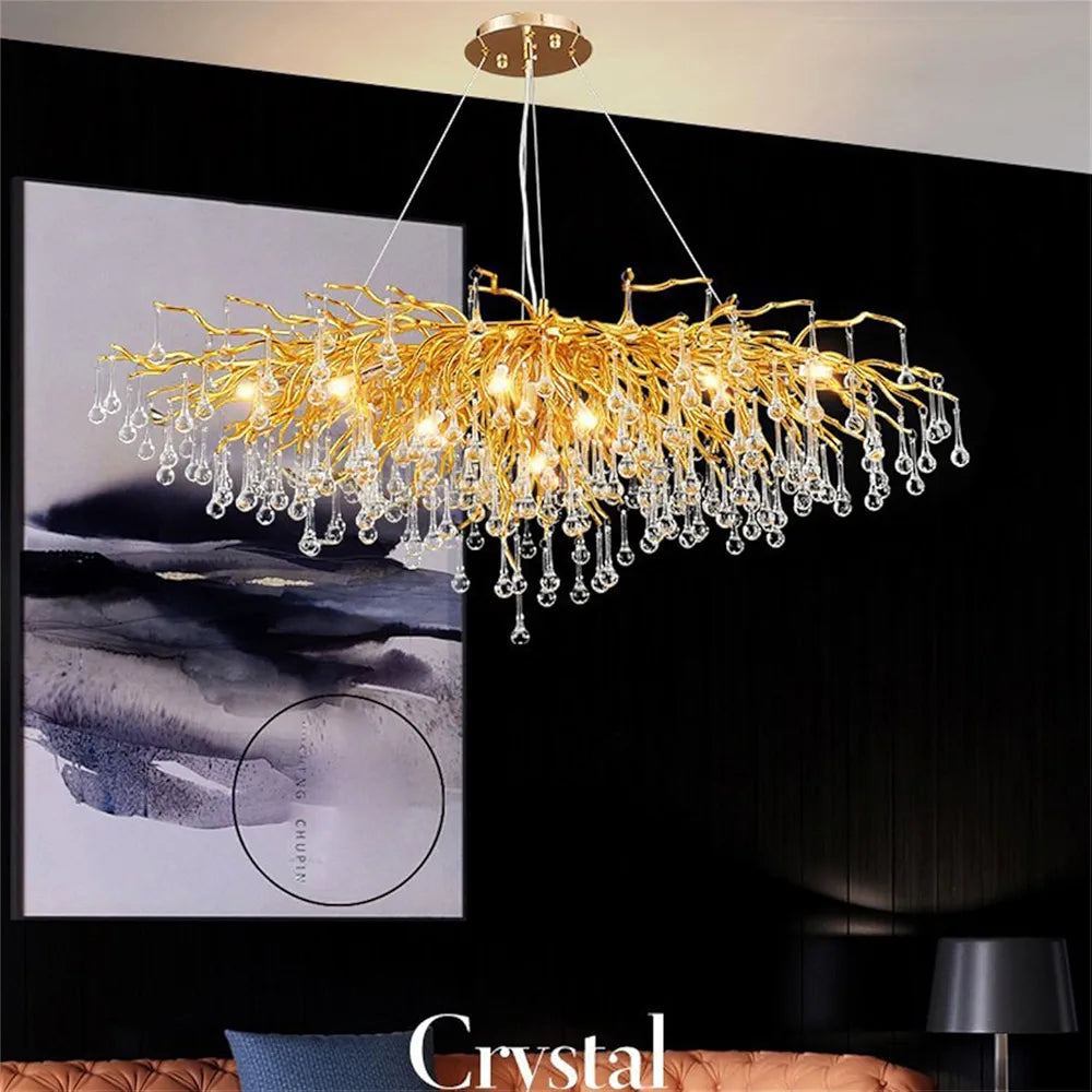 STODE® 1600mm Gold Crystal Chandelier - Frosted Tree Branch Pendant Light for High Ceilings