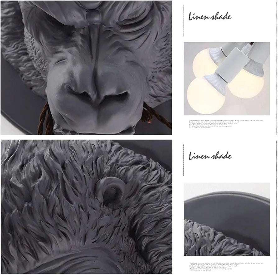 STODE® Nordic Orangutan Head Wall Sconce - Black LED Wall Lamp for Living Room, Bedroom & Home Décor