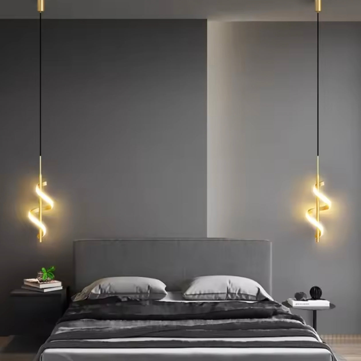 STODE® Modern LED Pendant Light - Three Color Changing - Minimalist Gold & White Hanging Lamp for Bedroom, Bedside, Living Room & Study Décor (Pack Of 1)