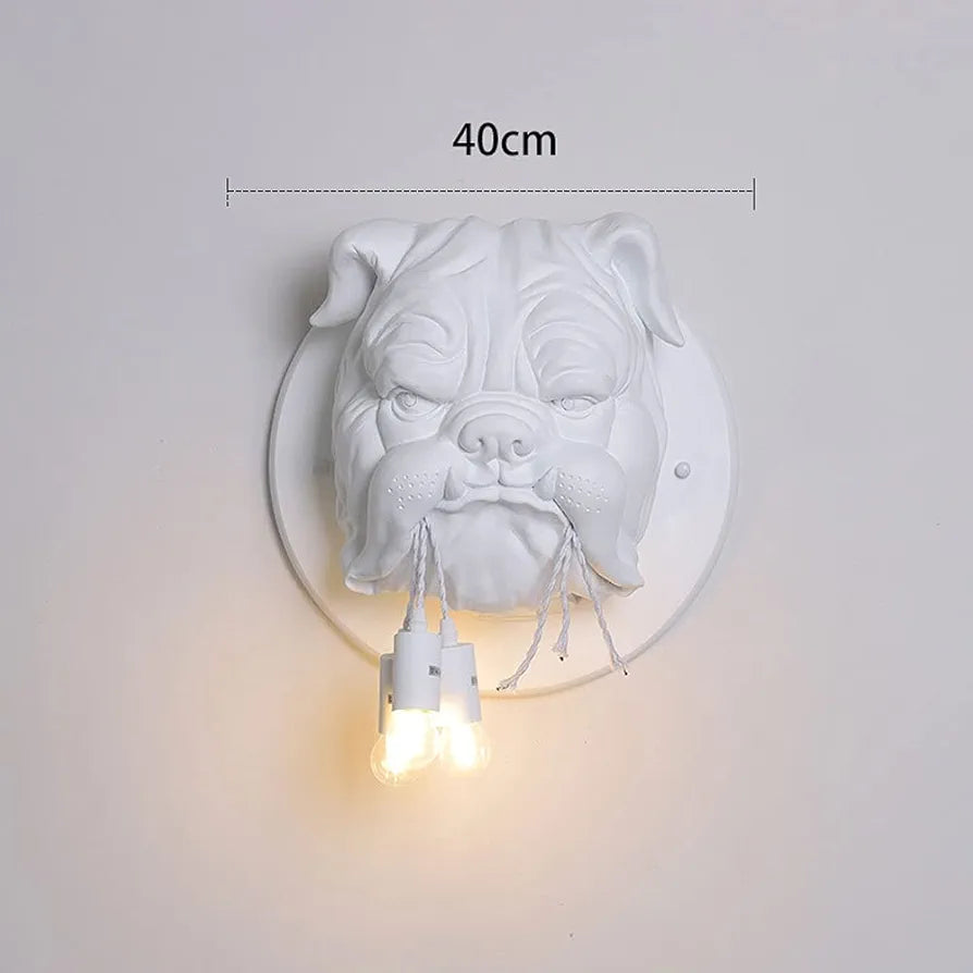 STODE® Creative Bulldog Wall Sconce - White Animal Head Lamp for Bedroom, Living Room, Café & Bar Décor
