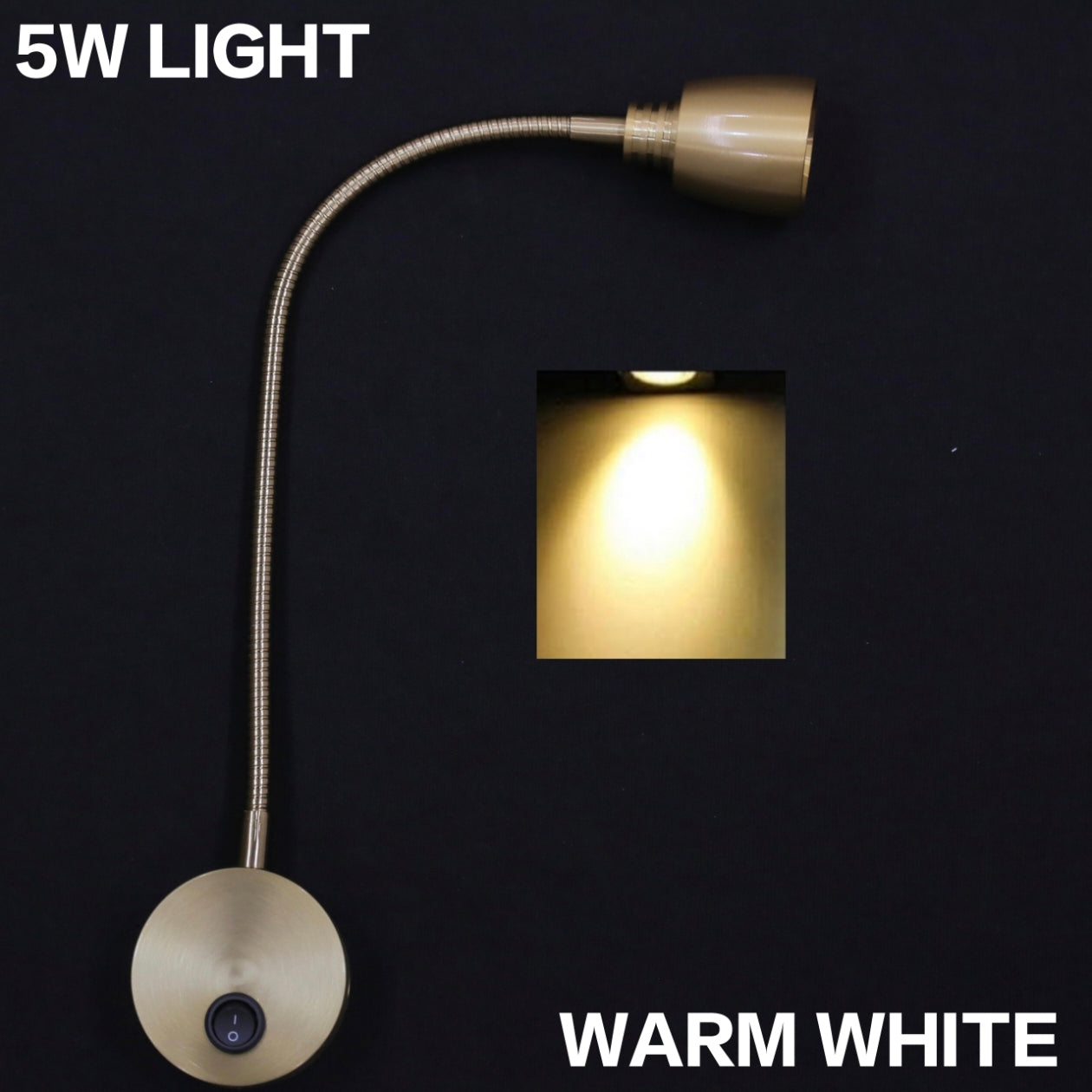 STODE® 5W Aluminum Flexible Wall Reading Lights with On Off Switch Bed Lamp - Warm White - Gold (Pack of 1)