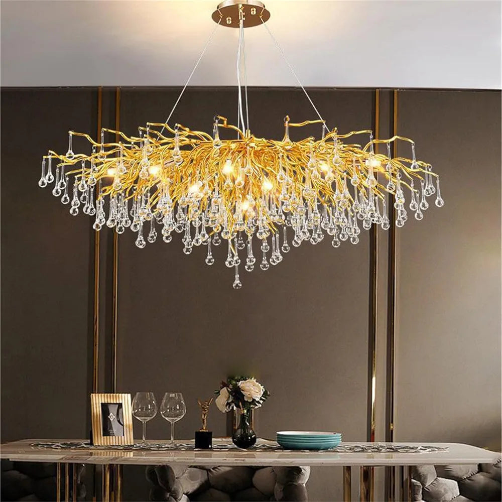 STODE® 1600mm Gold Crystal Chandelier - Frosted Tree Branch Pendant Light for High Ceilings