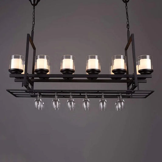 STODE® 12-Light LED Chandelier - Industrial Vintage Glass Wine Rack Pendant