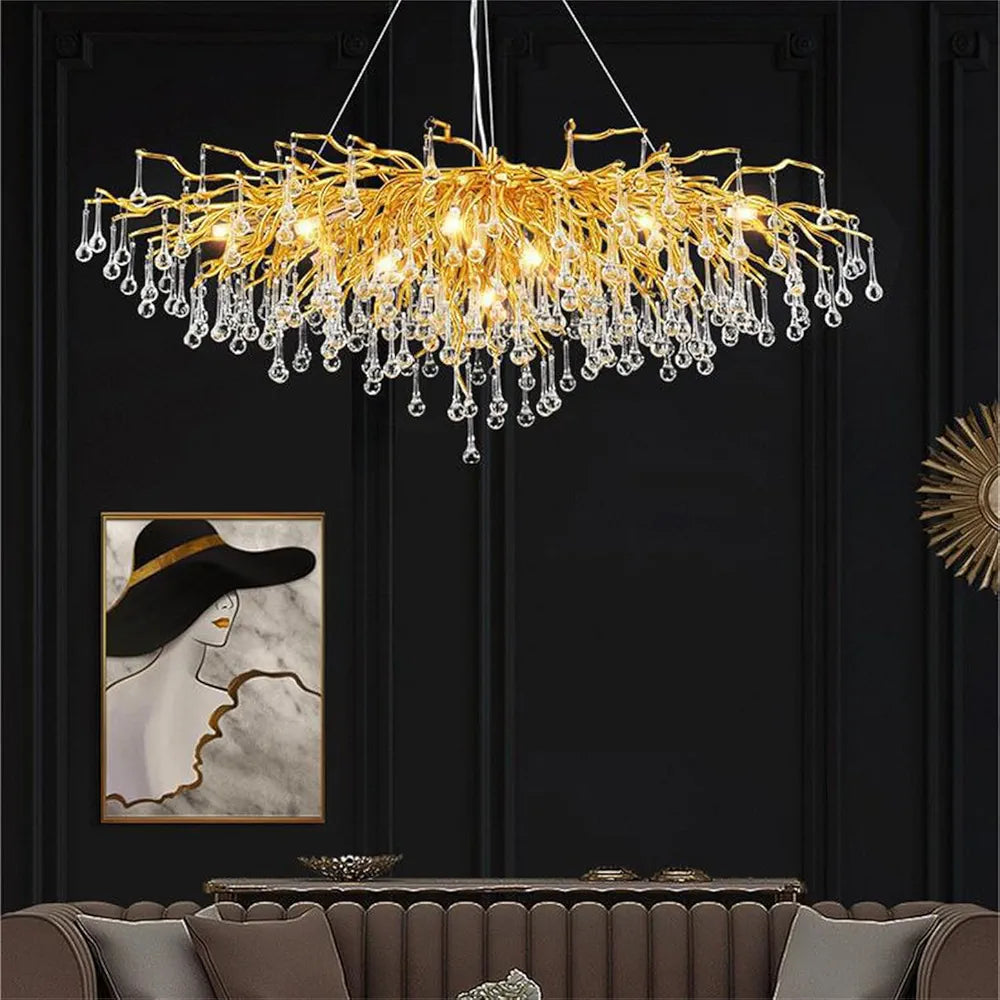 STODE® 1600mm Gold Crystal Chandelier - Frosted Tree Branch Pendant Light for High Ceilings