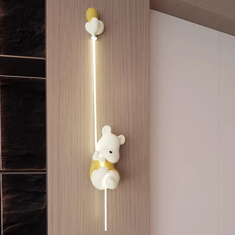STODE® Balloon Wall Light with Hanging Teddy Bear - Yellow & Blue | Cute Night Lamp for Kids Room & Nursery Décor