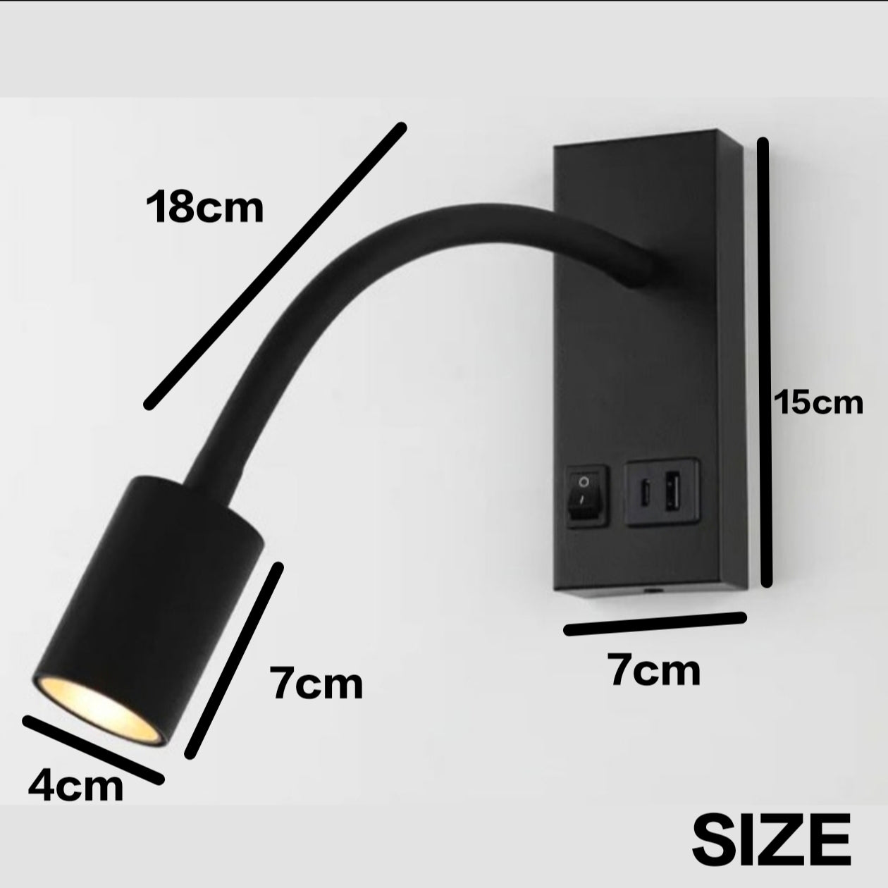 STODE® 3W Flexible Aluminum Wall Reading Light - Bedside Lamp with On/Off Switch, USB & Type-C Charging, 3-Color Changing (Pack of 1)