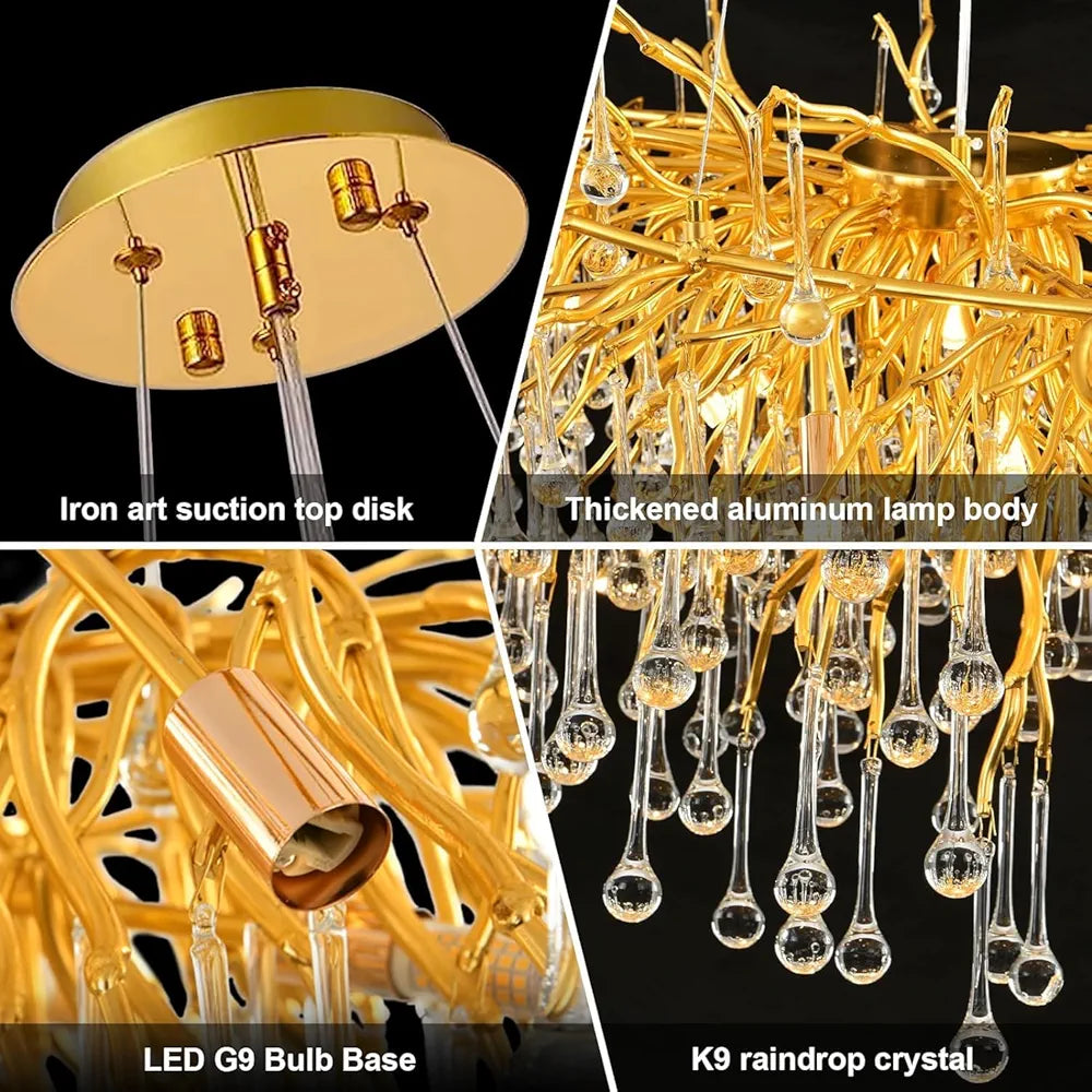 STODE® 1600mm Gold Crystal Chandelier - Frosted Tree Branch Pendant Light for High Ceilings