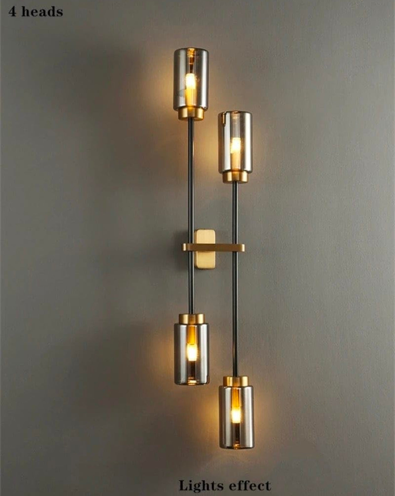 STODE® Modern Black & Gold Double Up-Down Wall Lamp – Smoky Grey Glass, 4-Head Sconce Fixture | Warm White for Living Room & Bedroom