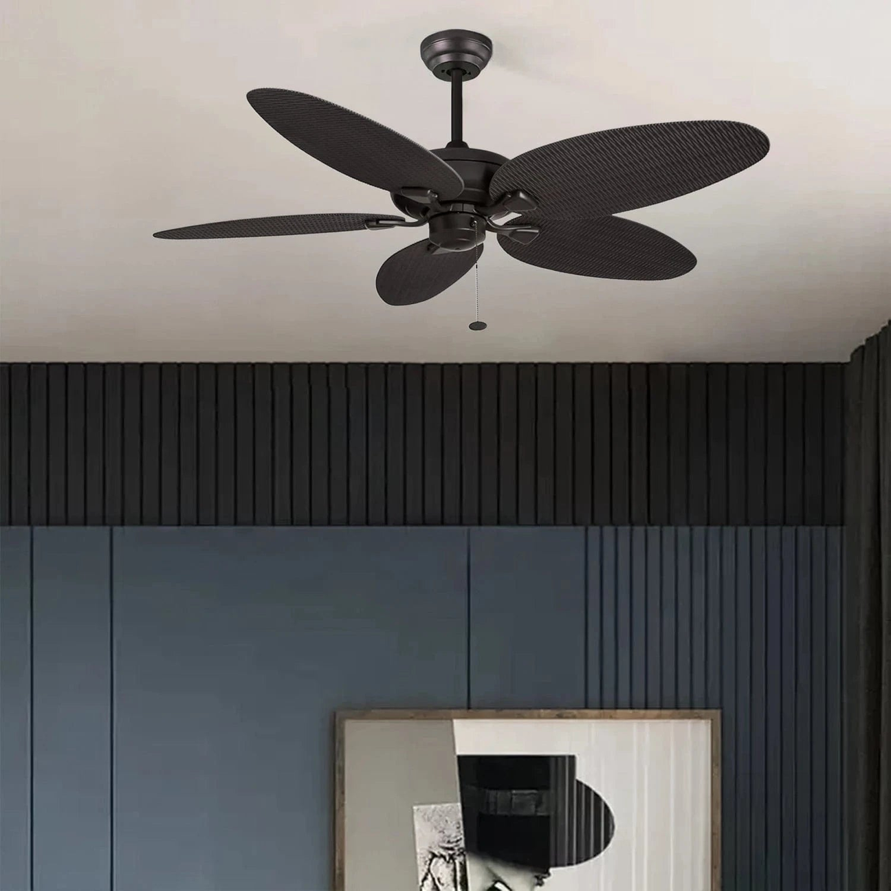 STODE® Duval 52-Inch Ceiling Fan – 5 Blade Tropical Design, Quick 2 Hang, Pull Chain, Tri-Mount Indoor/Outdoor Fan, ETL Damp Rated – Golem Finish