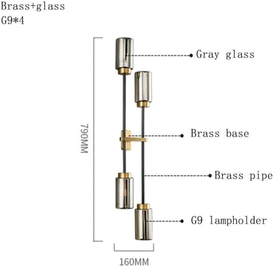 STODE® Modern Black & Gold Double Up-Down Wall Lamp – Smoky Grey Glass, 4-Head Sconce Fixture | Warm White for Living Room & Bedroom