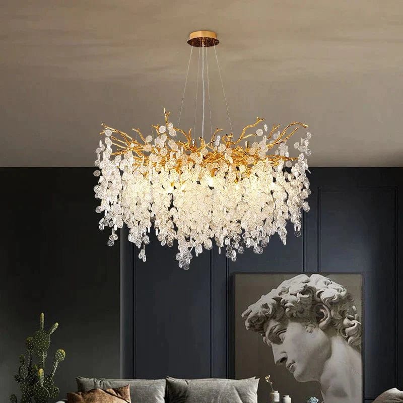 STODE® Crystal Glass Gold LED Chandelier - Elegant Hanging Lamp (Warm White)