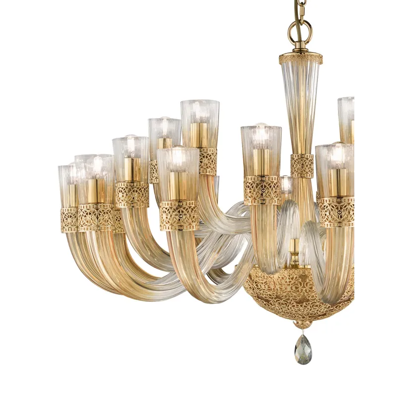STODE® Classic 24K Gold Crystal Chandelier – Luxury 18-Light Elegant Ceiling Fixture