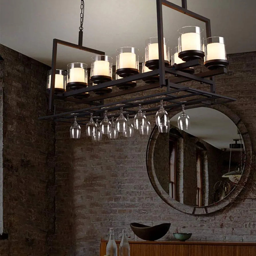 STODE® 12-Light LED Chandelier - Industrial Vintage Glass Wine Rack Pendant