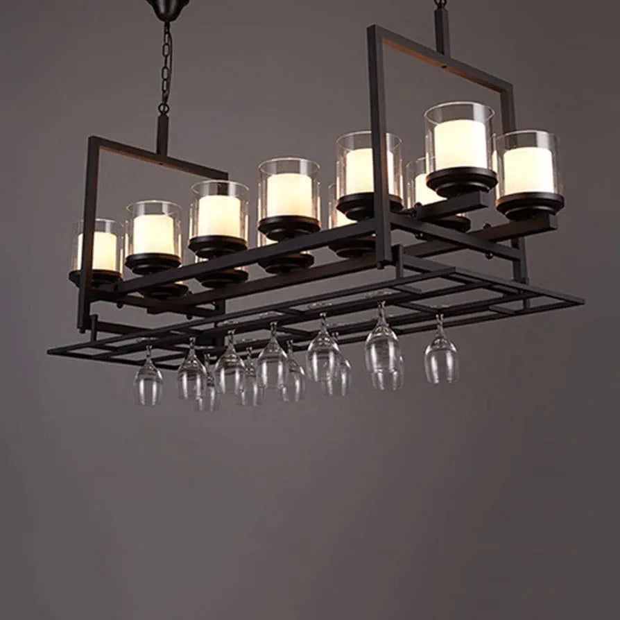 STODE® 12-Light LED Chandelier - Industrial Vintage Glass Wine Rack Pendant