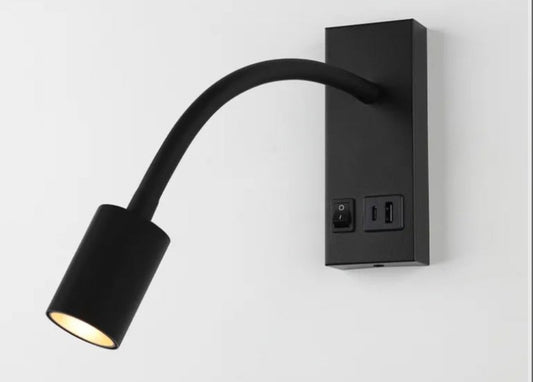 STODE® 3W Flexible Aluminum Wall Reading Light - Bedside Lamp with On/Off Switch, USB & Type-C Charging, 3-Color Changing (Pack of 1)