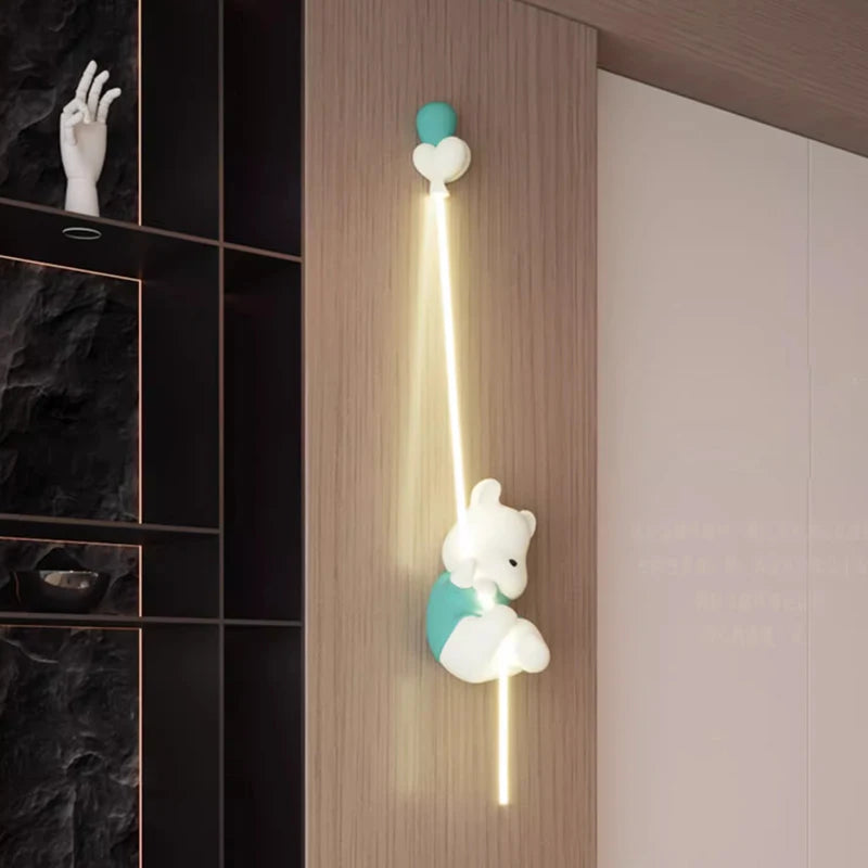 STODE® Balloon Wall Light with Hanging Teddy Bear - Yellow & Blue | Cute Night Lamp for Kids Room & Nursery Décor