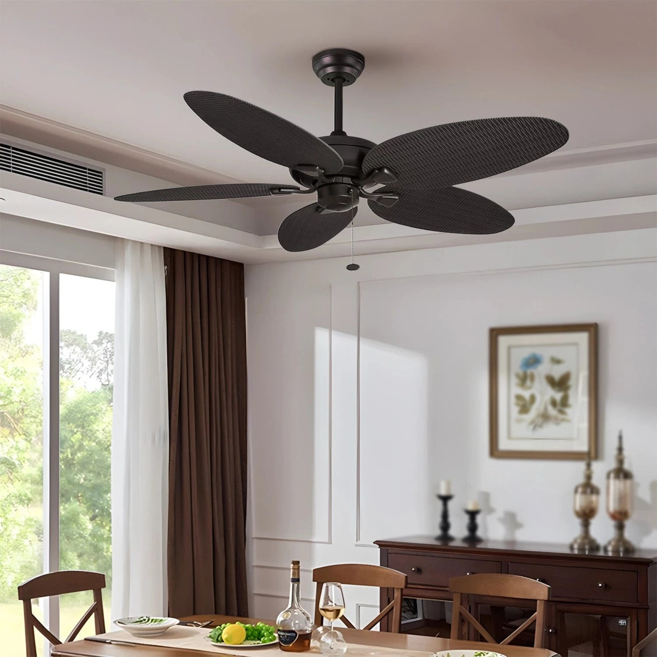 STODE® Duval 52-Inch Ceiling Fan – 5 Blade Tropical Design, Quick 2 Hang, Pull Chain, Tri-Mount Indoor/Outdoor Fan, ETL Damp Rated – Golem Finish