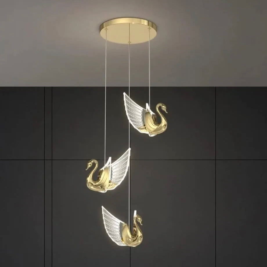 STODE® Modern Swan Design Three-Light Pendant Chandelier – 3 Color Changing - Elegant Ceiling Light (Pack of 1)