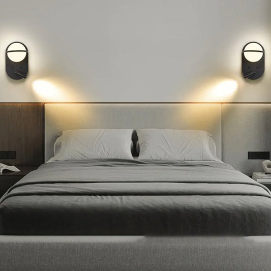 STODE® 350° Rotating 6W LED Wall Sconce - Black Double Head Metal Lamp with Dual Switch & 3-Color Changing for Bedroom, Living Room & Reading (Pack of 1)