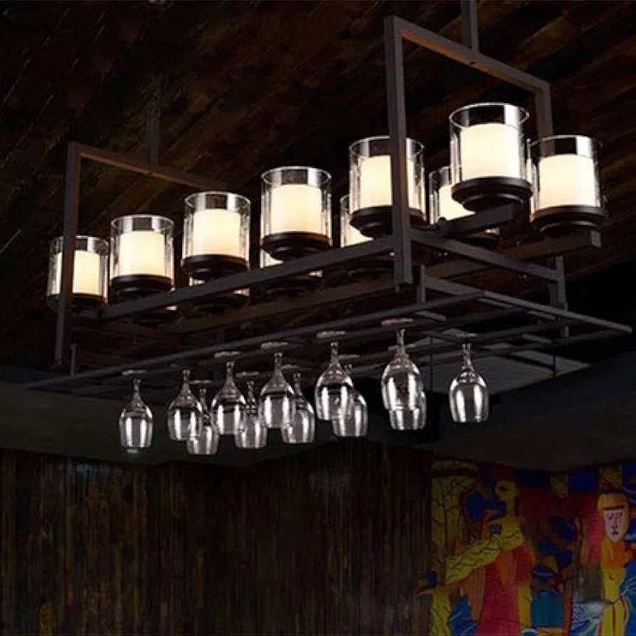 STODE® 12-Light LED Chandelier - Industrial Vintage Glass Wine Rack Pendant