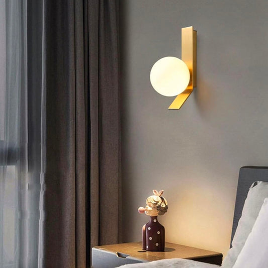 STODE® Modern Gold Wall Sconce - White Globe Glass Lamp for Bedroom, Living Room, Corridor & Dining Room Décor