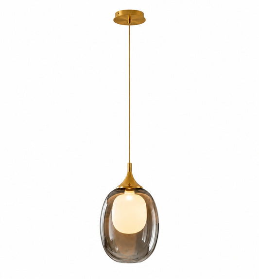 STODE® Modern Gold Finish Smoke Glass Bedside Pendant Light – Tricolor Hanging Ceiling Lamp with White, Warm White & Natural White Light, G9 Bulb Included (Pack of 1)