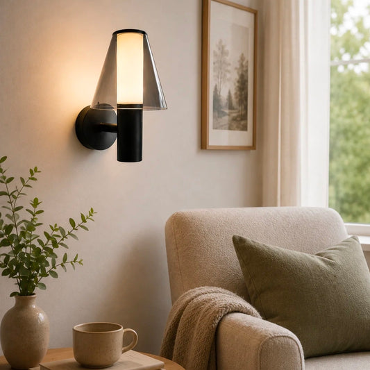 STODE® Modern Black Glass Wall Light, Warm White LED Wall Lamp for Bedroom & Living Room, Elegant Indoor Decorative Sconce Lighting Fixture (Pack of 1)