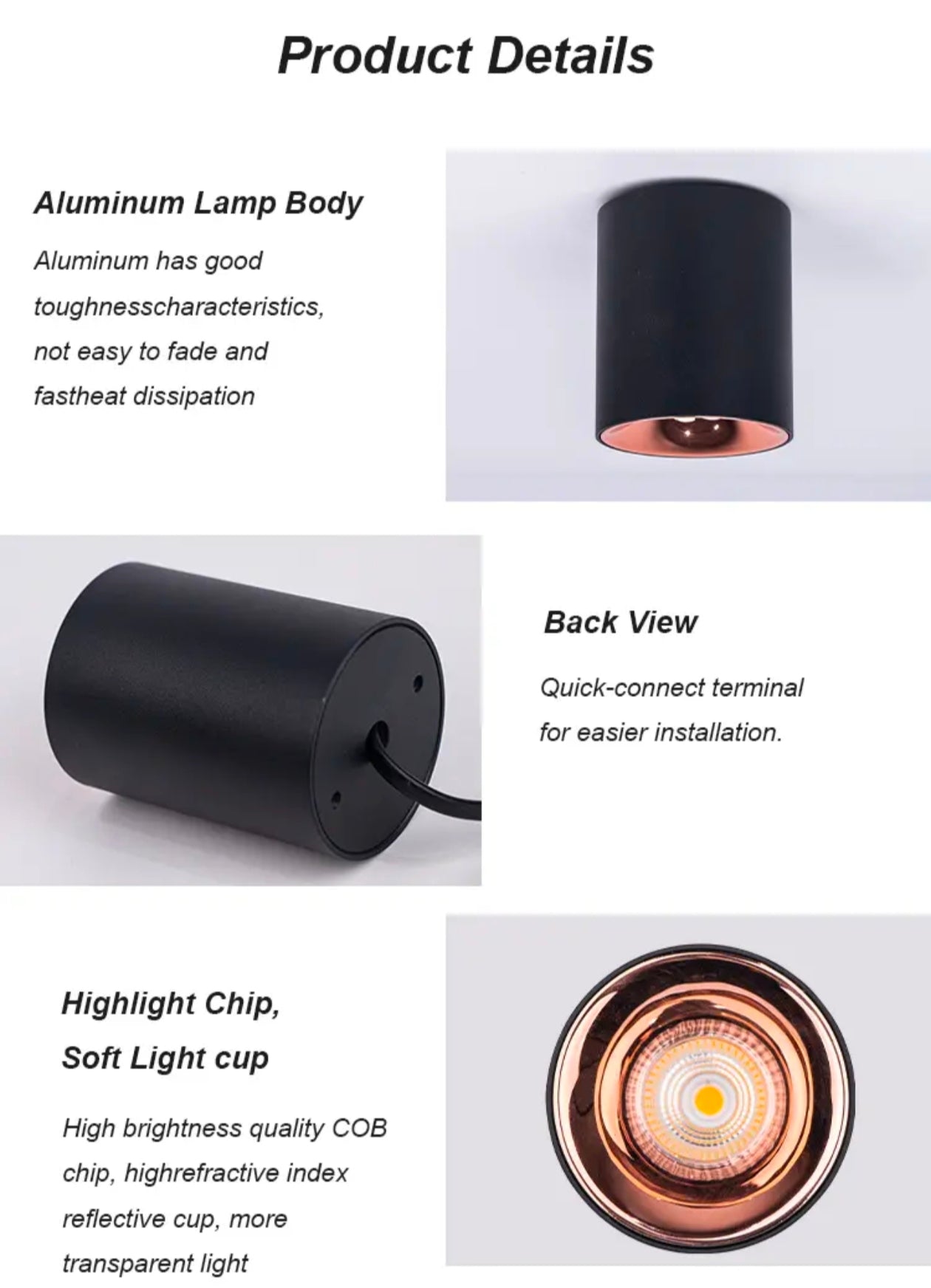 STODE® Black Antiglare LED Round Cylindrical COB Spotlight – Rose Gold Reflector | Versatile Ceiling Downlight for Home, Office & Outdoor (Warm White) – Pack of 1
