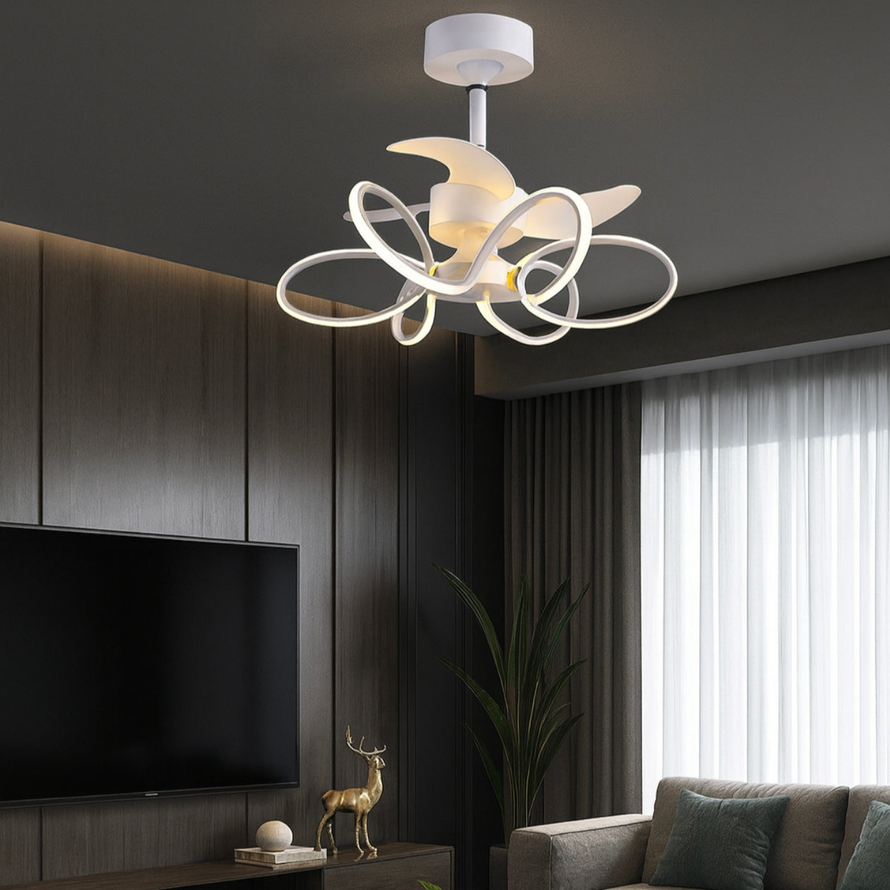STODE® 24 Inch White Low Profile LED Ceiling Fan Light | 600mm Modern Chandelier Fan with Remote for Bedroom & Living Room