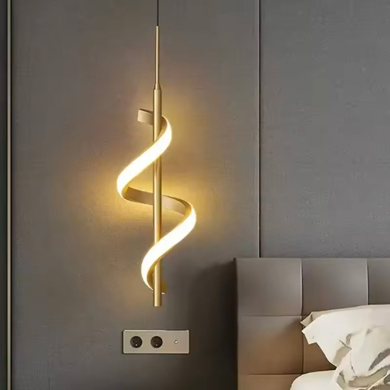 STODE® Modern LED Pendant Light - Three Color Changing - Minimalist Gold & White Hanging Lamp for Bedroom, Bedside, Living Room & Study Décor (Pack Of 1)