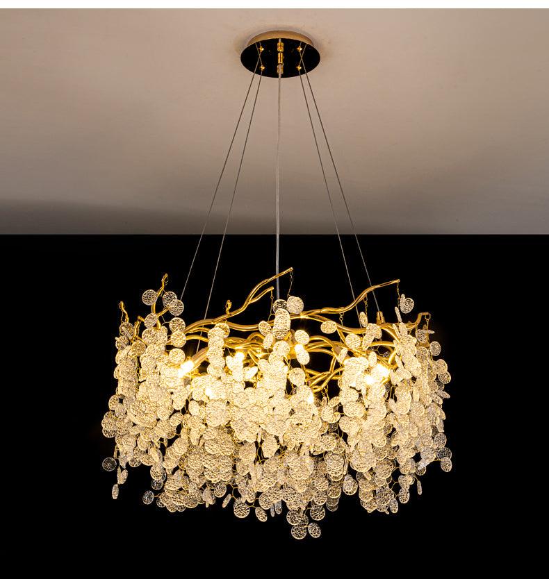 STODE® Crystal Glass Gold LED Chandelier - Elegant Hanging Lamp (Warm White)