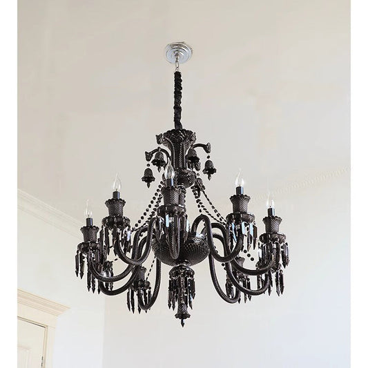 STODE® Black Glass Italian Chandelier – Elegant Warm White Lighting for Dining Hall