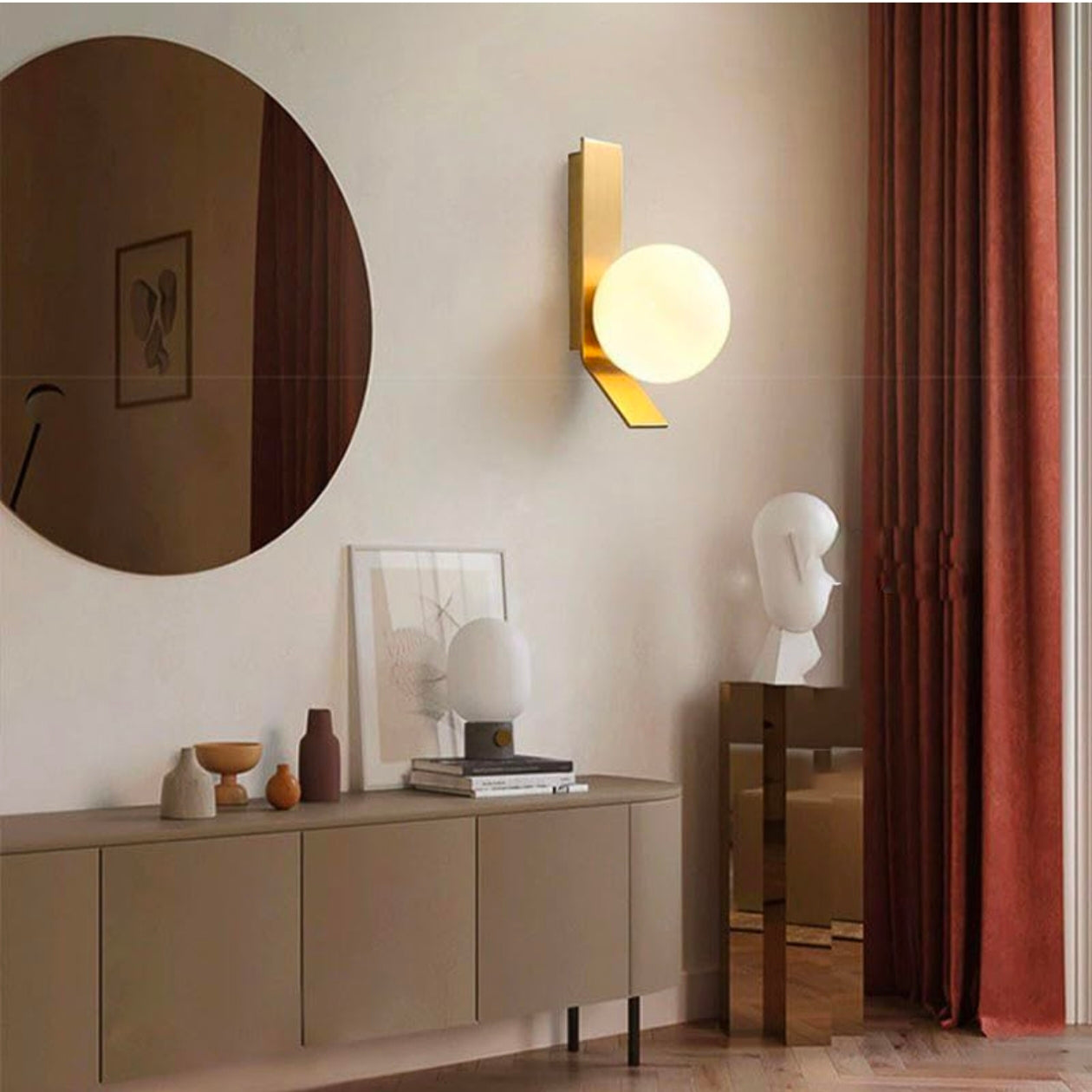 STODE® Modern Gold Wall Sconce - White Globe Glass Lamp for Bedroom, Living Room, Corridor & Dining Room Décor