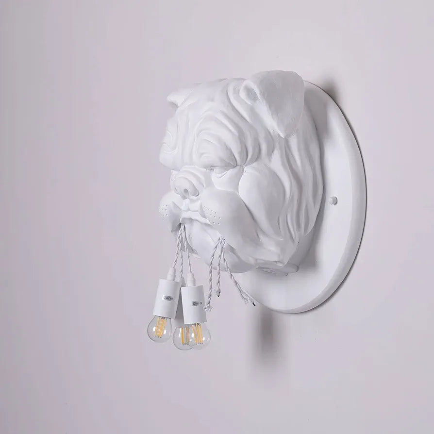 STODE® Creative Bulldog Wall Sconce - White Animal Head Lamp for Bedroom, Living Room, Café & Bar Décor