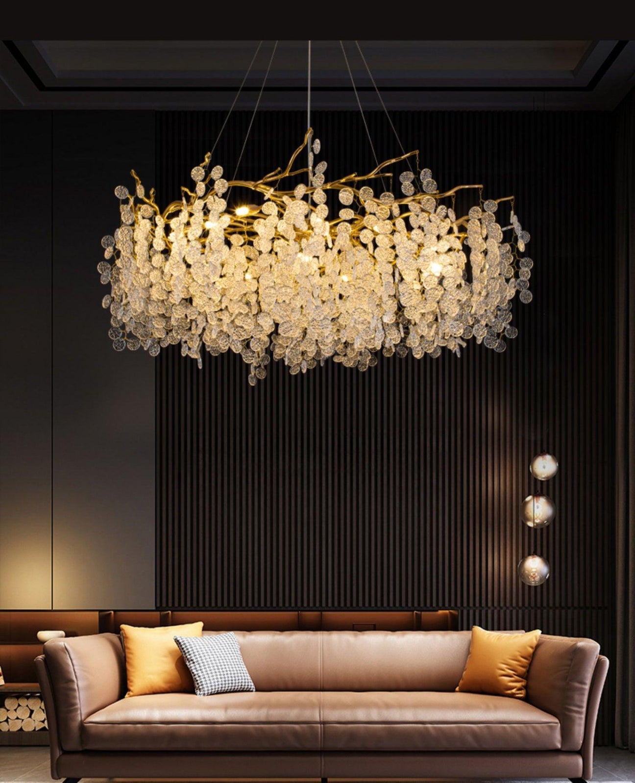 STODE® Crystal Glass Gold LED Chandelier - Elegant Hanging Lamp (Warm White)