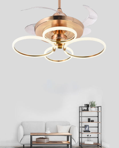 STODE® 4 Rings Crystal Ceiling Fan Chandelier with Remote | Modern LED Light for Living Room & Bedroom - Warm White