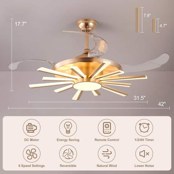 STODE® Solar Flare Retractable Ceiling Fan Chandelier with Remote | Modern LED Light for Living Room & Bedroom