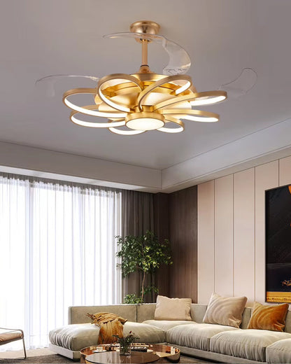 STODE® Floraglow Retractable Ceiling Fan Chandelier with Remote | Elegant LED Light for Home & Office