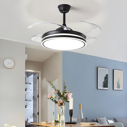 STODE® 1350MM Black Retractable Ceiling Fan Chandelier | Quiet DC Motor, LED Light & Remote Control for Home & Living Spaces