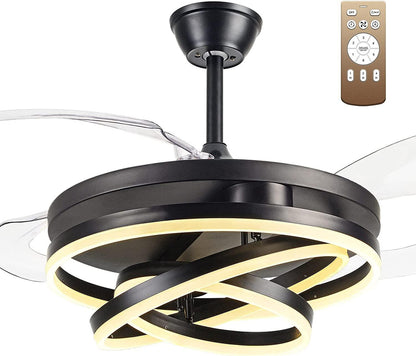 STODE® Invisible Black Rings Ceiling Fan Chandelier with Remote | 4 Retractable ABS Blades - Warm White