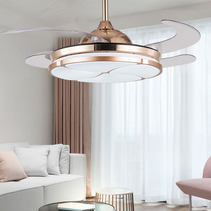 STODE® Gold Ceiling Fan Chandelier with Remote | 4 Retractable ABS Blades & LED Light - Warm White